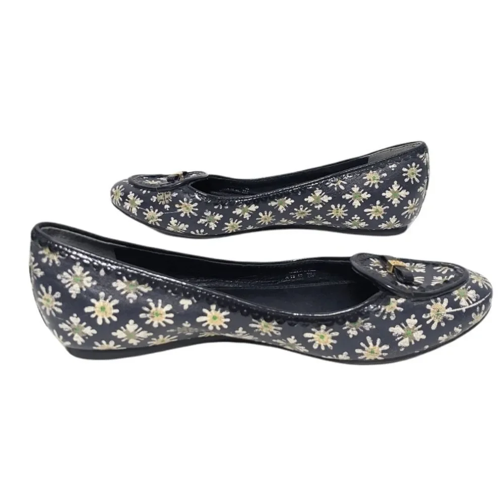 TORY BURCH Daisy Floral Navy Blue Flats Loafers 7